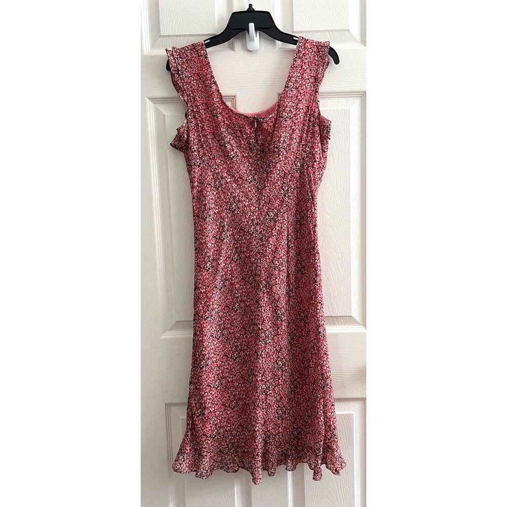 EXPRESSIONS Vintage 90's Y2 Pink Ditzy Print Ruffle Slip Midi Knee Dress - Picture 8 of 12